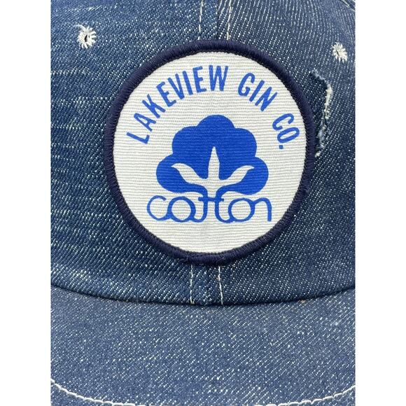 Vtg USA MADE Denim Cotton Gin Texas Patch Trucker Hat Snapback CROWELL CAP READ - Picture 3 of 12